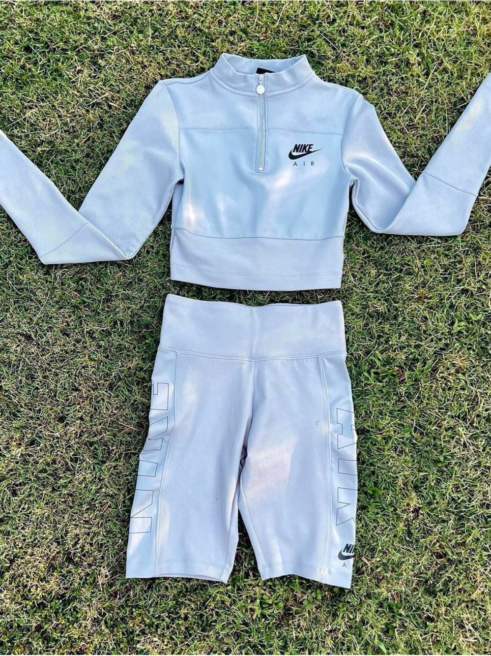 Nike Pale Gray Cropped Quarter-Zip Pullover & Biker Shorts Set